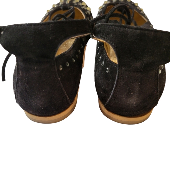 Monna Lisa Black Suede Ballerina Lace Up Camoscio Nero Size 34(US 3.5) - Picture 6 of 11